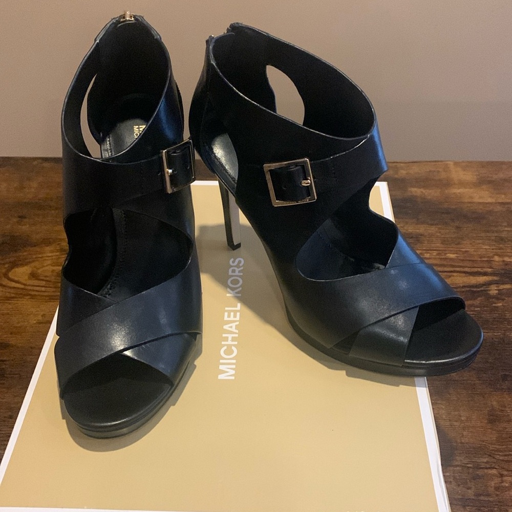 Michael Kors, new in box, black leather platform stilettos